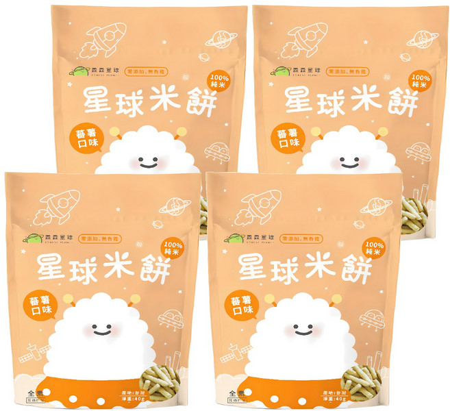 FOREST PLANET 森森星球 100%純米 星球米餅 全素 無麩質 6個月以上, 蕃薯, 40g, 4包