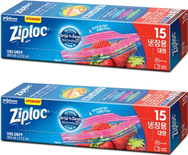 지퍼락 그립앤실 지퍼백 냉장용, 대(L), 15개입, 2개