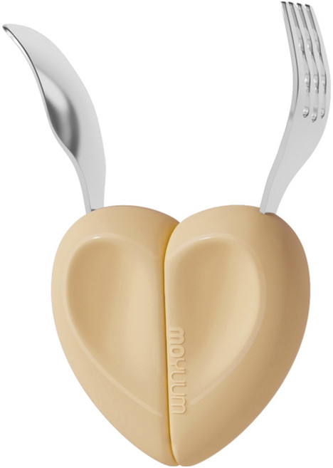 모윰 자기주도 이유식 하트 스푼 포크 세트, 머스타드, 1세트