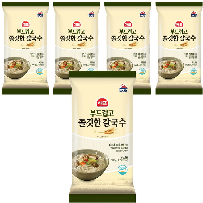 해표 부드럽고 쫄깃한 칼국수, 900g, 5개