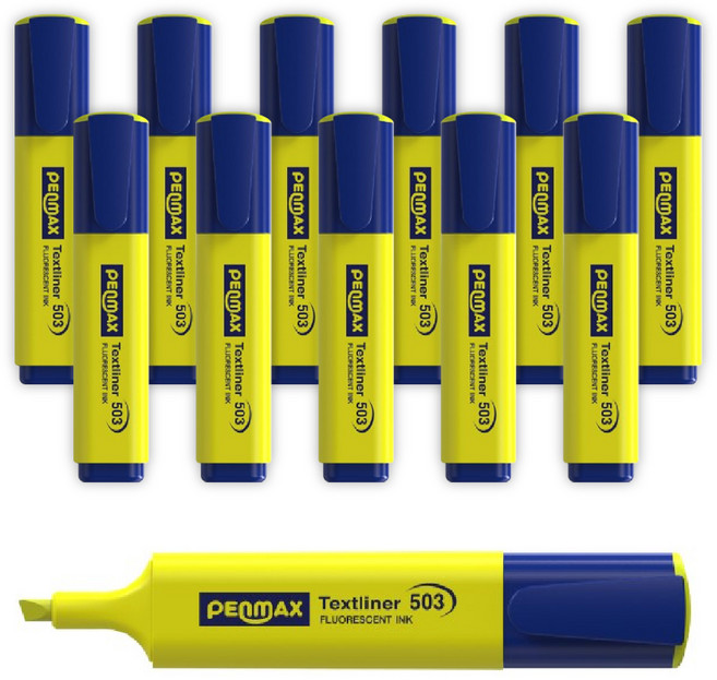 펜맥스 텍스트라이너 503 형광펜 12p, 옐로우, 1개