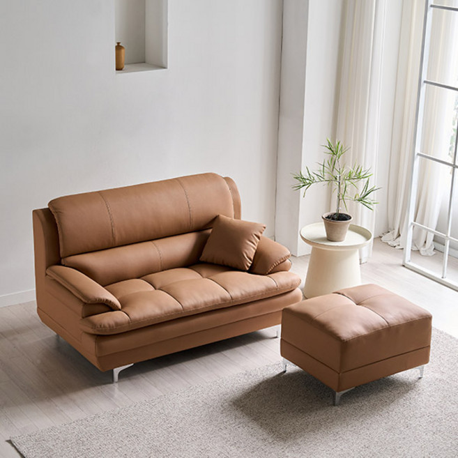 삼익가구 에클레르 프리미엄 2인용 가죽 소파 + 쿠션 + 스툴 세트 방문설치, 카멜