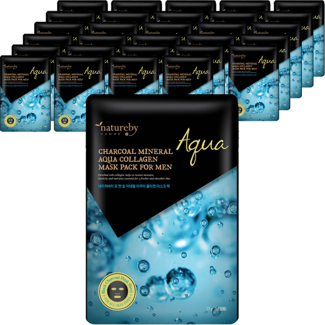 네이처바이 포맨 숯 미네랄 아쿠아 콜라겐 마스크팩, 25ml, 100개