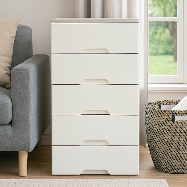 보노하우스 모던플러스 우드 상판 5단 서랍장, 화이트, 5개
