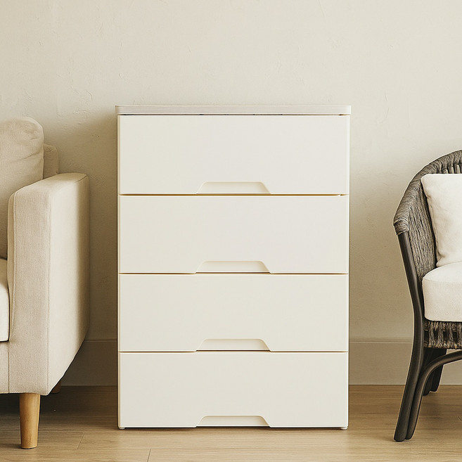 보노하우스 국내 제조 뉴모던플러스 우드형상판 서랍장, 화이트, 4개