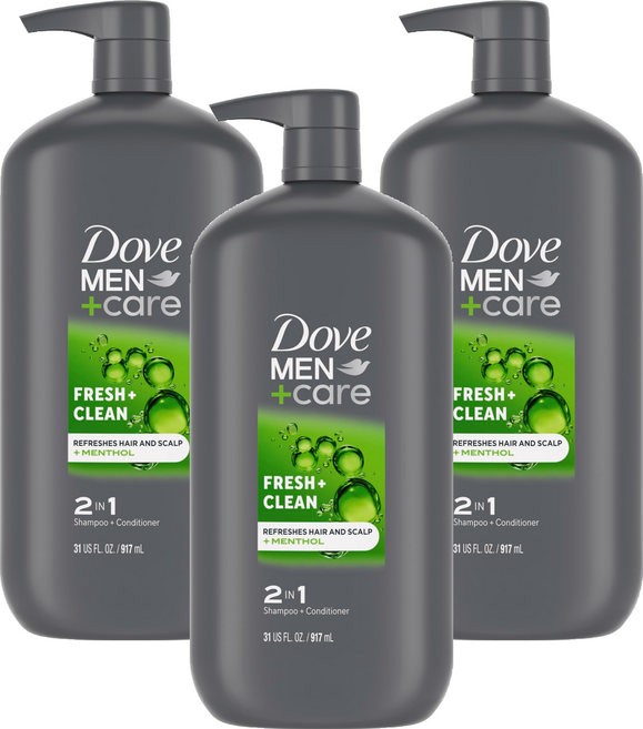 Dove 多芬 Men Plus Care 清爽潔淨洗髮潤髮乳, 917ml, 3瓶