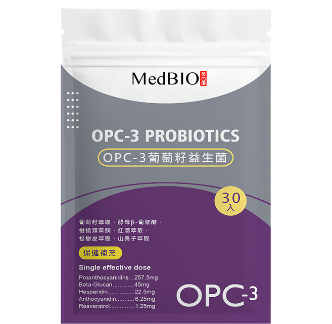 MedBIO 美百優 OPC-3葡萄籽益生菌膠囊, 500mg, 30顆, 1包