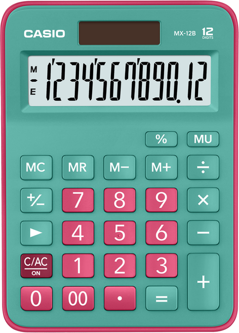 CASIO 卡西歐 計算機 MX-12B-GNRD-W-DC, 綠色 + 粉色, 1個