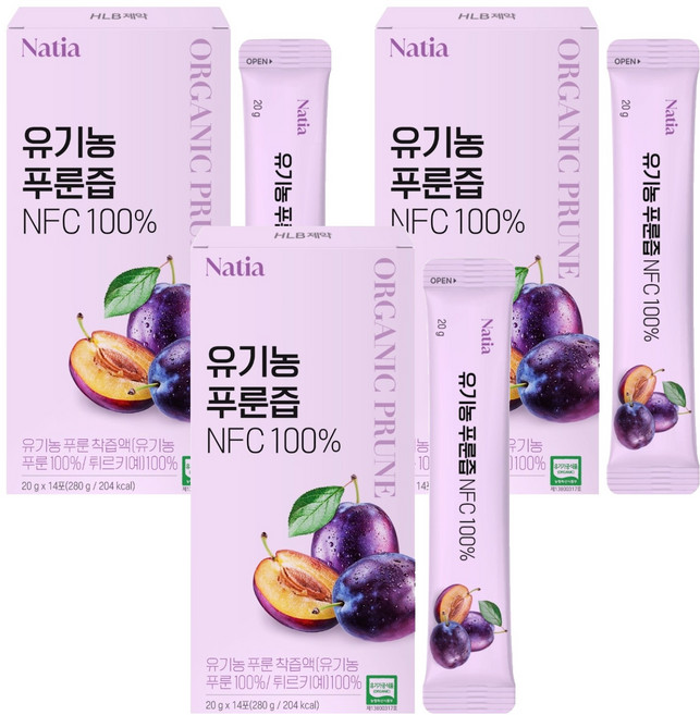 Hlb Healthcare 鮮榨西梅汁隨身包 14條入, 3個, 280g