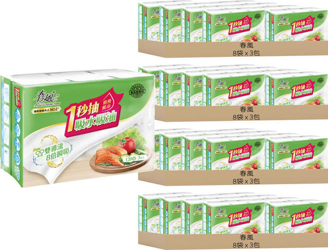 春風 抽取式廚房紙巾, 3包, 32袋