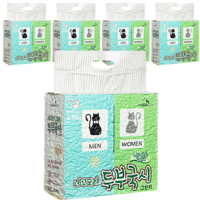 네꼬모리 두부국시 나노입자 고양이모래, 2.8kg, 5개, 그린티