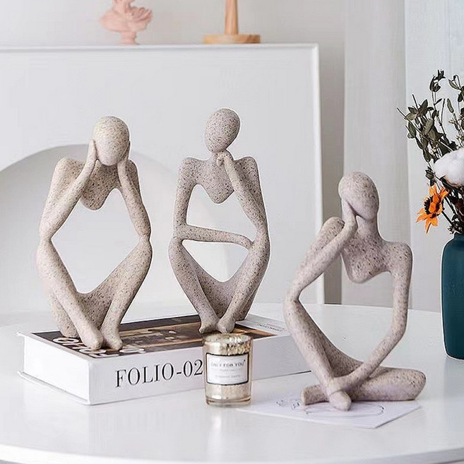 마샤투 생각하는 사람 사무실 장식용 소품 3종 세트, 살구