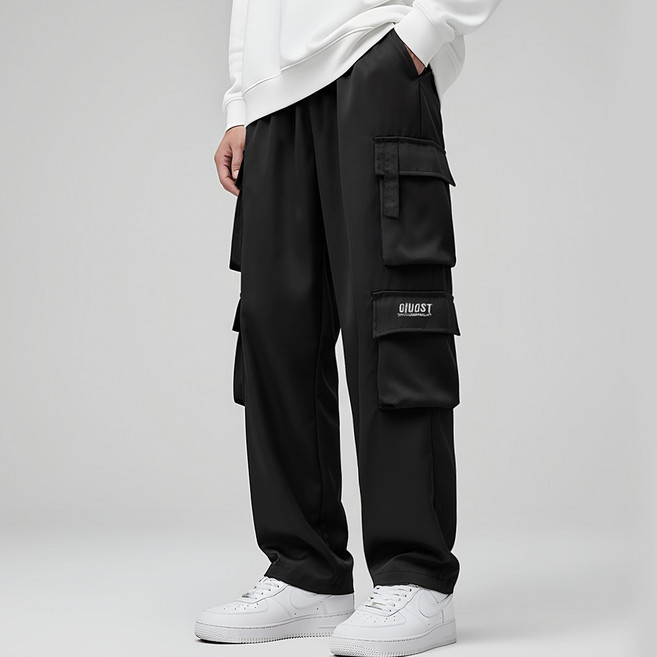 男款舒適鬆緊腰刷毛內裡寬版工裝褲 JY020