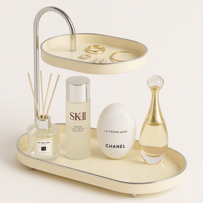 데일블룸 원형 2단 다용도 진열트레이, 크림, 1개