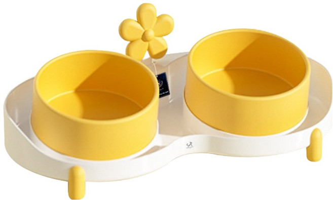 딩동펫 반려동물 클래식 15도 세라믹 2구 식기, 옐로우, 1개