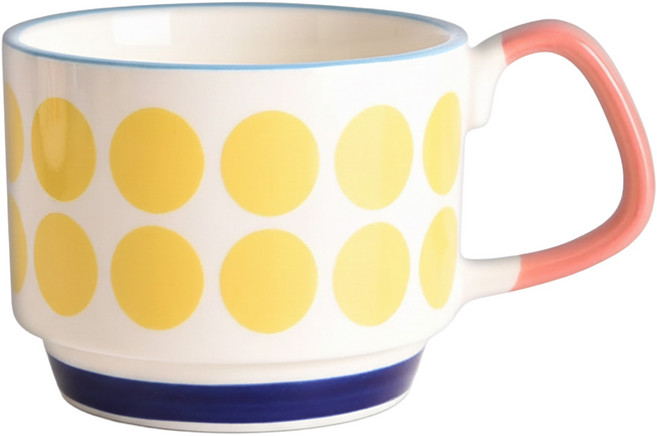 Homely Zakka 日式復古陶瓷掛耳咖啡杯/創意馬克杯/果汁杯/牛奶杯 300ml, 黃點, 1個