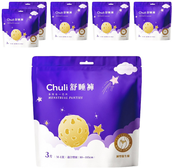 Chuli 初梨 舒睡褲 女性衛生褲, M~L, 3件, 6包