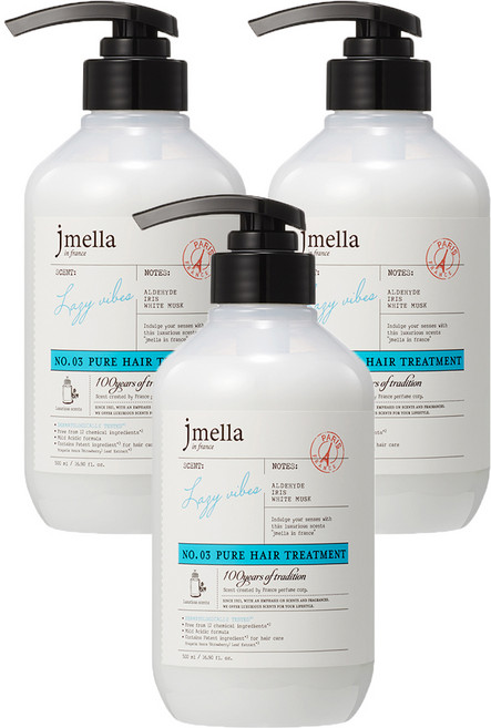 제이멜라 인 프랑스 퓨어 레이지 바이브 헤어 트리트먼트, 3개, 500ml