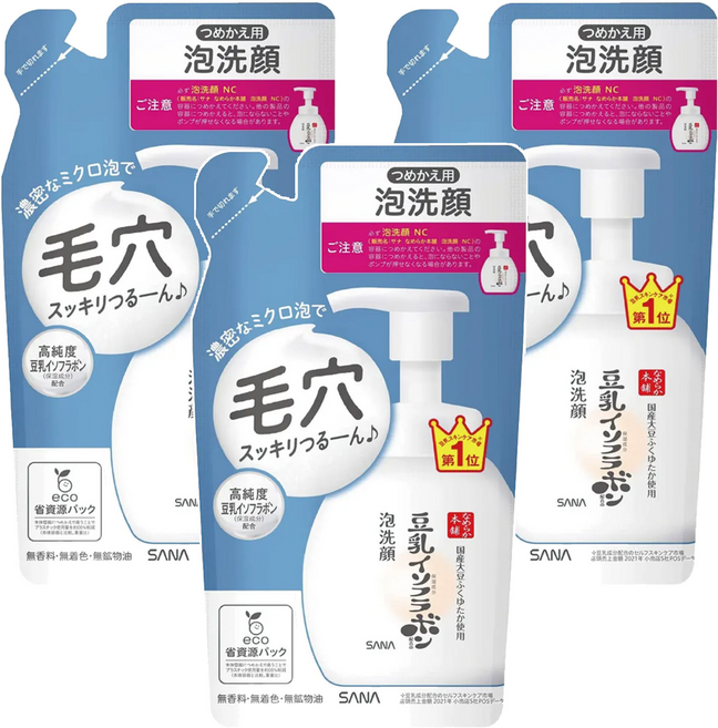 SANA 莎娜 豆乳美肌 泡沫洗顏慕斯補充包 清爽型, 180ml, 3包