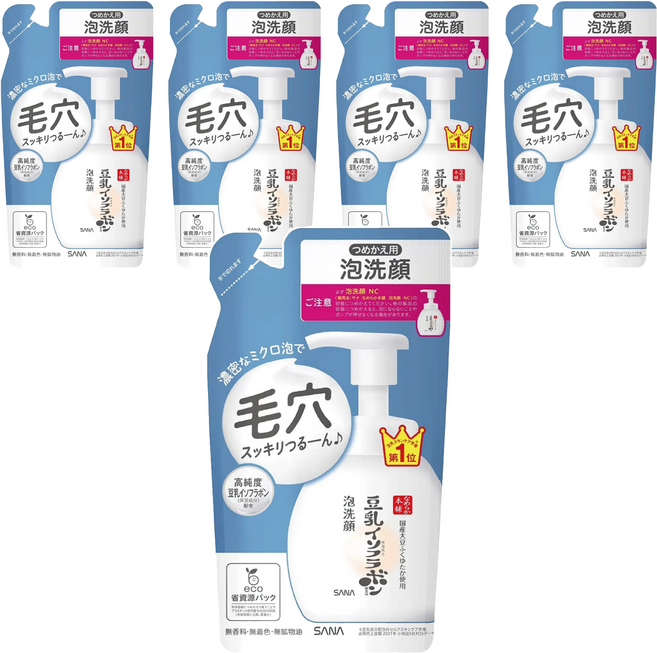 SANA 莎娜 豆乳美肌 泡沫洗顏慕斯補充包 清爽型, 180ml, 5包