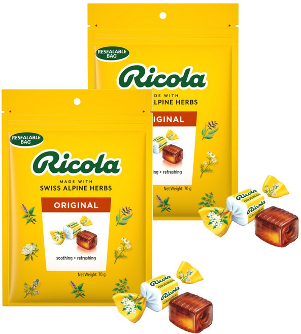 리콜라 스위스 오리지널 허브 캔디, 70g, 2개