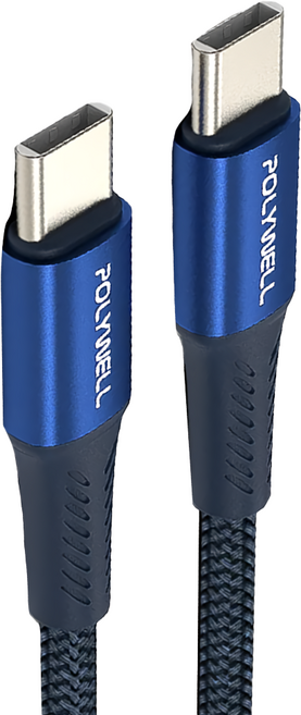POLYWELL 寶利威爾 Type-C To Type-C PD編織快充線 鋁合金 適用安卓 手機 平板 PW15-W45-A314, 1m, 藍色, 1條