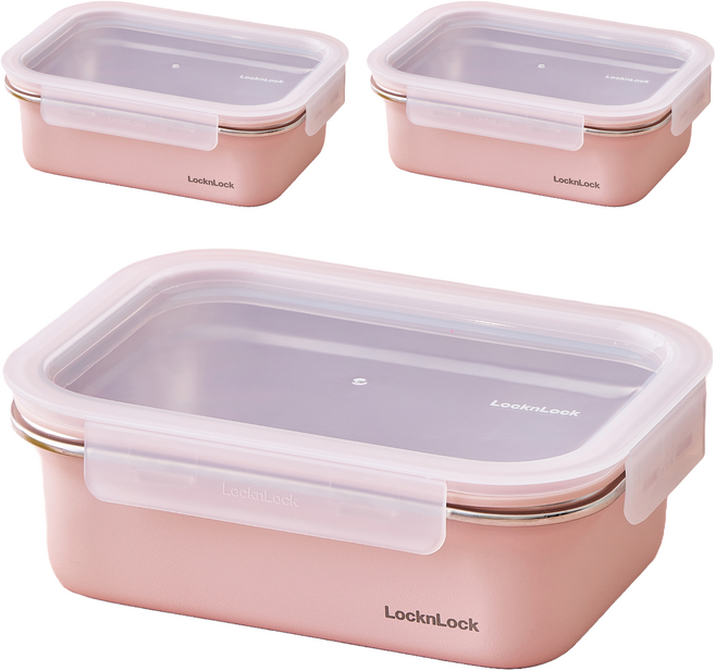 LocknLock 樂扣樂扣 Color Stainless Cozy 密封容器 迷霧玫瑰 1.2L, 3個, 單品