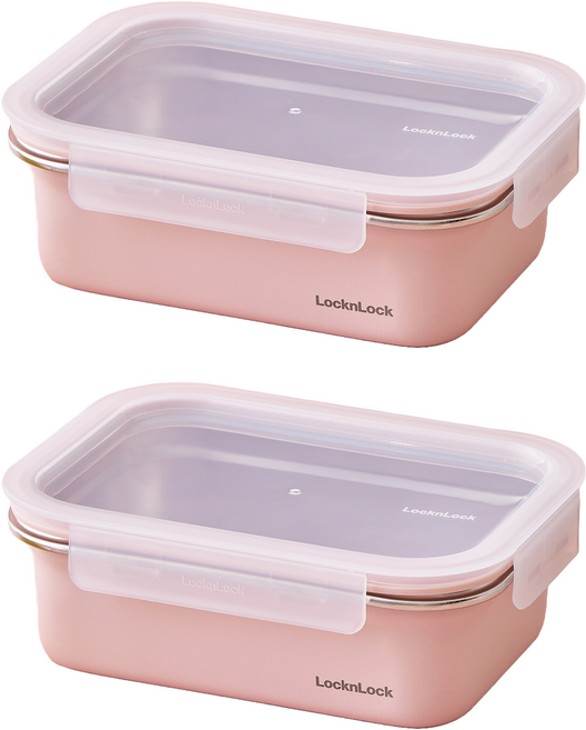 LocknLock 樂扣樂扣 Color Stainless Cozy 密封容器 迷霧玫瑰 1.2L, 2個, 單品