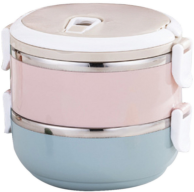 304不銹鋼多功能雙層保溫盒, 粉紅色 + 淺藍色, 1個
