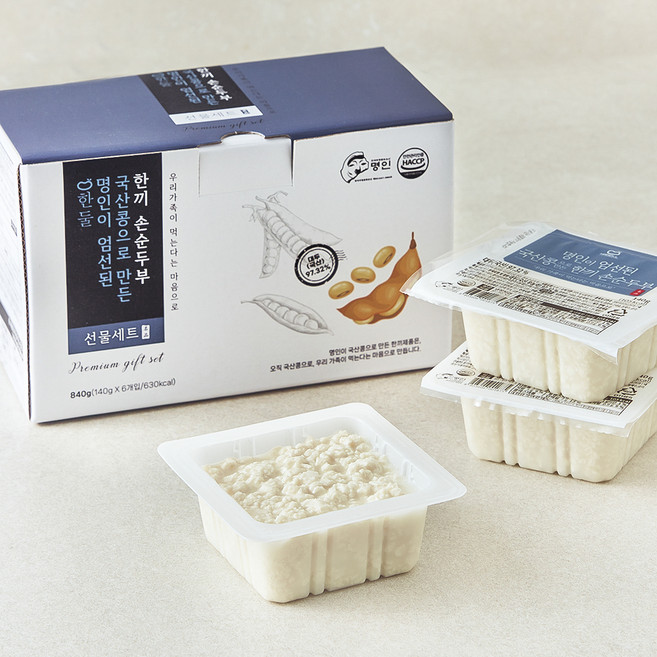 한둘 명인이 엄선된 국산콩으로 만든 한끼 손순두부, 140g, 6개