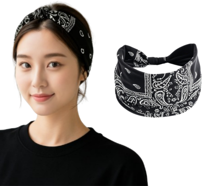 타이드코 세련된 피트니스 런닝 요가 헤어스카프, 블랙, 1개