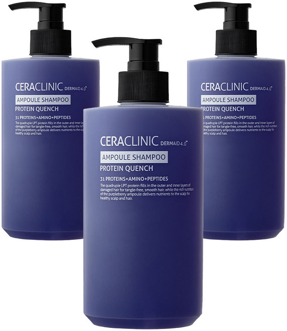 세라클리닉 더마이드 4.0 앰플 샴푸 프로테인 퀀치 복숭아꽃 향, 3개, 500ml