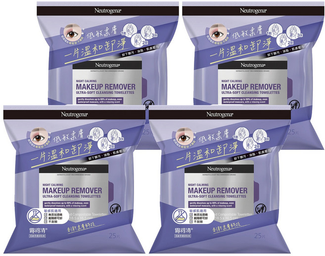 Neutrogena 台灣公司貨 低敏柔膚卸妝棉, 25片, 4包