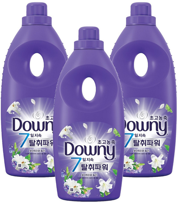 다우니 7일 지속 탈취파워 초고농축 섬유유연제 화이트티와 릴리 본품, 1L, 3개