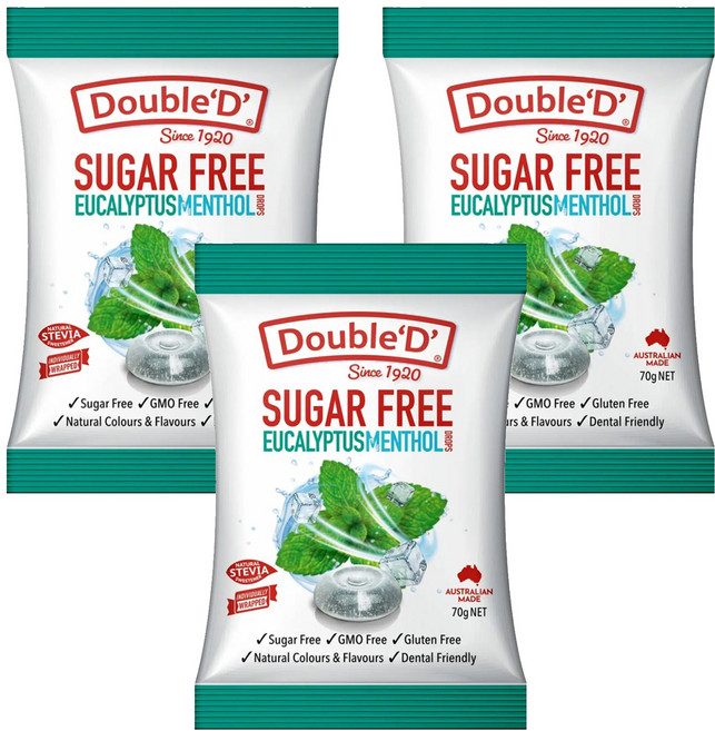 Double'D' 無糖薄荷糖 尤加利葉風味, 3包, 70g