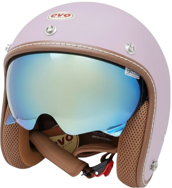 EVO 艾莉莎涼感系 內鏡復古騎士安全帽 附冰絲面罩, 丁香紫