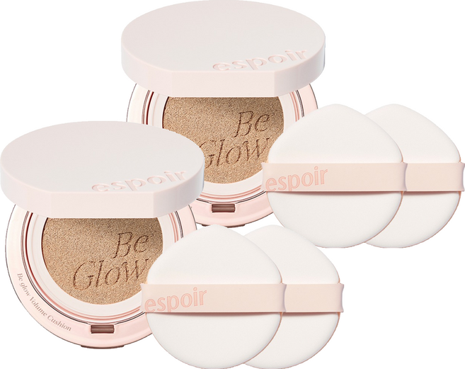 [純素美妝] espoir 艾絲珀 Be Glow Volume 氣墊粉餅 13g + 粉撲 2入組, 23號 米色, 2個