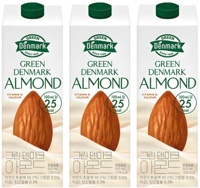 덴마크 그린덴마크 아몬드, 950ml, 3개