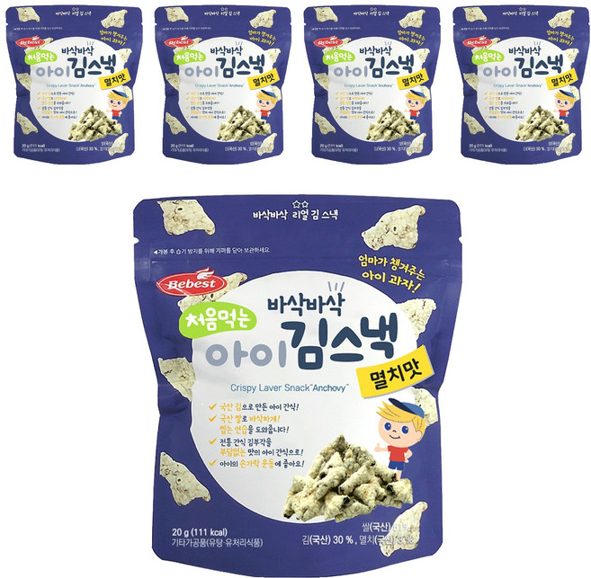 베베스트 처음먹는 아이 김스낵, 멸치맛, 20g, 5개