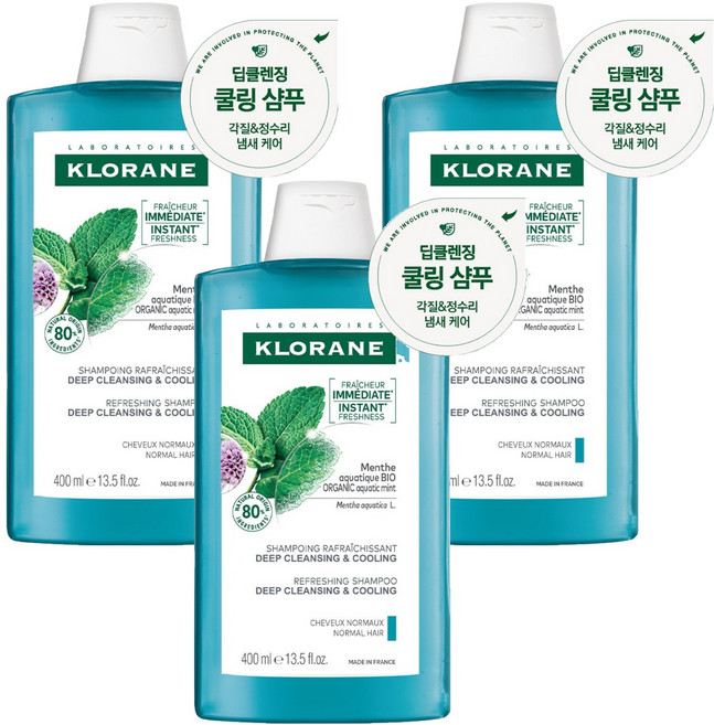 클로란 아쿠아민트 딥클렌징 앤 쿨링 샴푸, 400ml, 3개