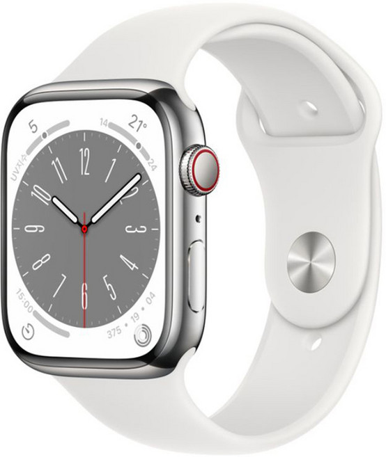Apple 애플워치 8 GPS+Cellular, 실버, 45mm, 실버 / 화이트 스포츠밴드