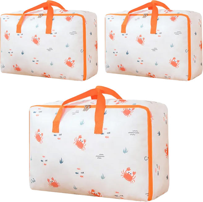 E.dot 600D牛津布萌趣防塵棉被衣物收納袋 200g, 橘紅螃蟹, 3個