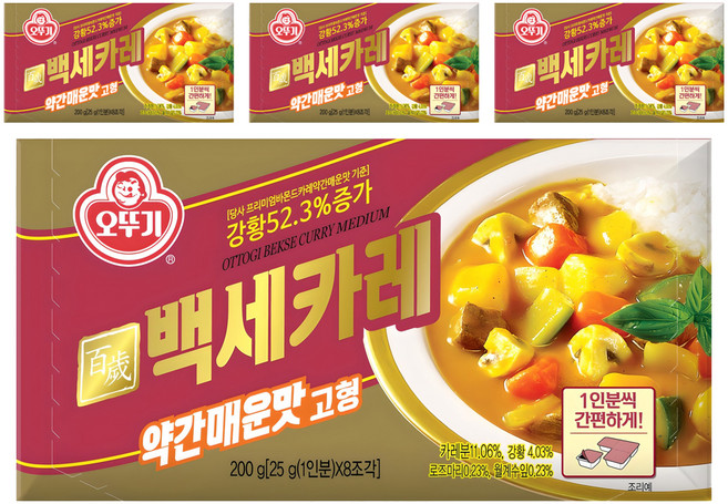 오뚜기 백세카레 고형 약간매운맛, 200g, 4개