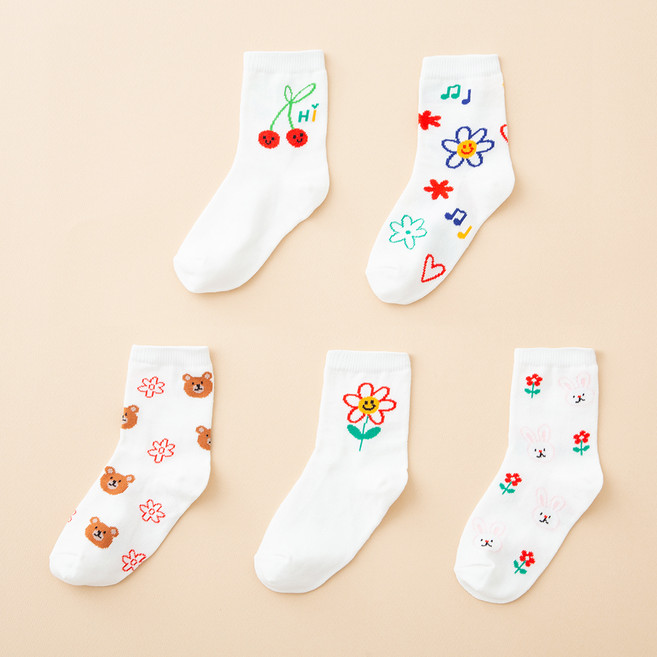 베이스알파에센셜 아동용 베어버니 양말 5종 세트