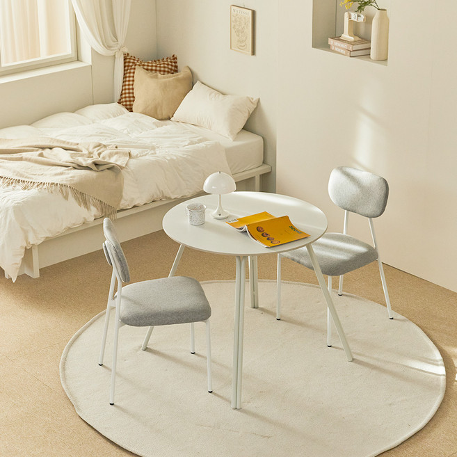 웰퍼니쳐 벨루스 800 세라믹 원형 식탁의자세트 2인용 방문설치, 화이트 + 연그레이, 일반의자 2