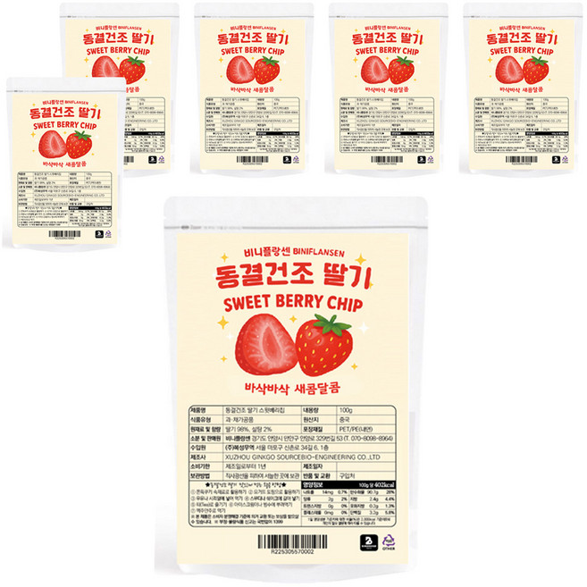 비니플랑센 동결건조 딸기 스윗베리칩, 100g, 6개