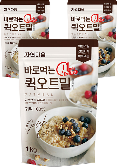 자연다움 바로먹는 퀵 오트밀, 1kg, 3개