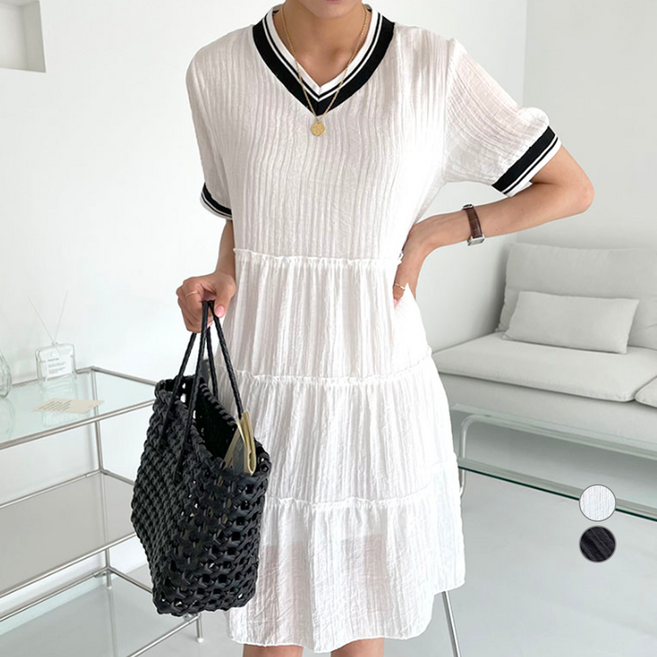 메이첼 쉬폰 브이넥 미니 원피스 00005 빅사이즈 포함