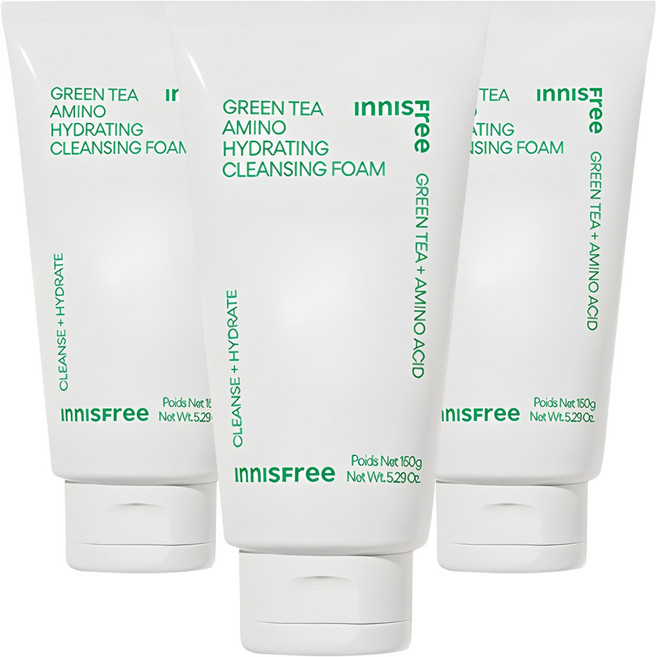 이니스프리 그린티 수분 아미노 클렌징 폼, 150ml, 3개