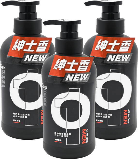 GREEN 綠的 男士超淨效三合一潔淨露 紳士香, 500ml, 3瓶